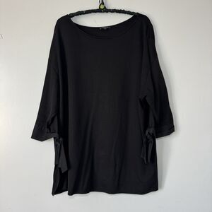 Chic Lafayette 148 Tie 3/4 Sleeve Top Scoop Neck Black Sz 2x Tie Sleeve Detail